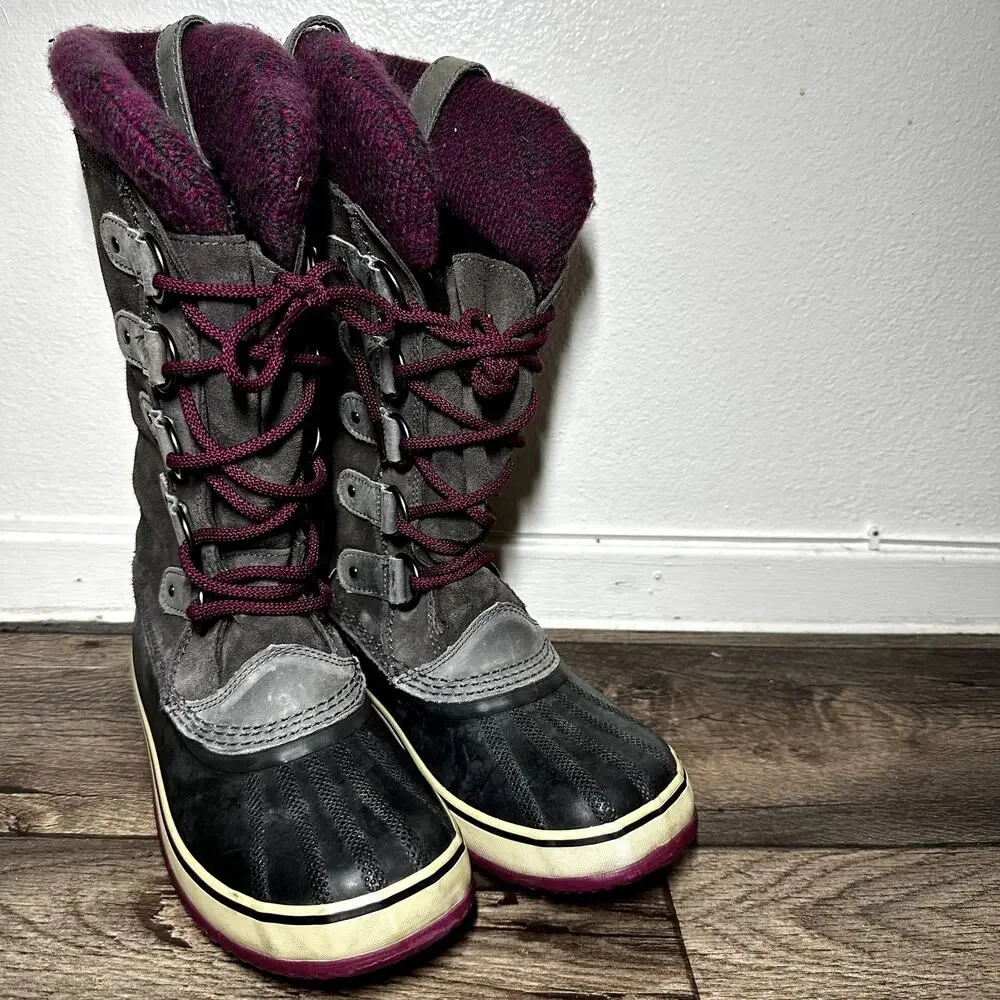 Sorel Joan of Arctic Knit Shale Winter Boots Lace Up Round Toe Waterproof 7.5